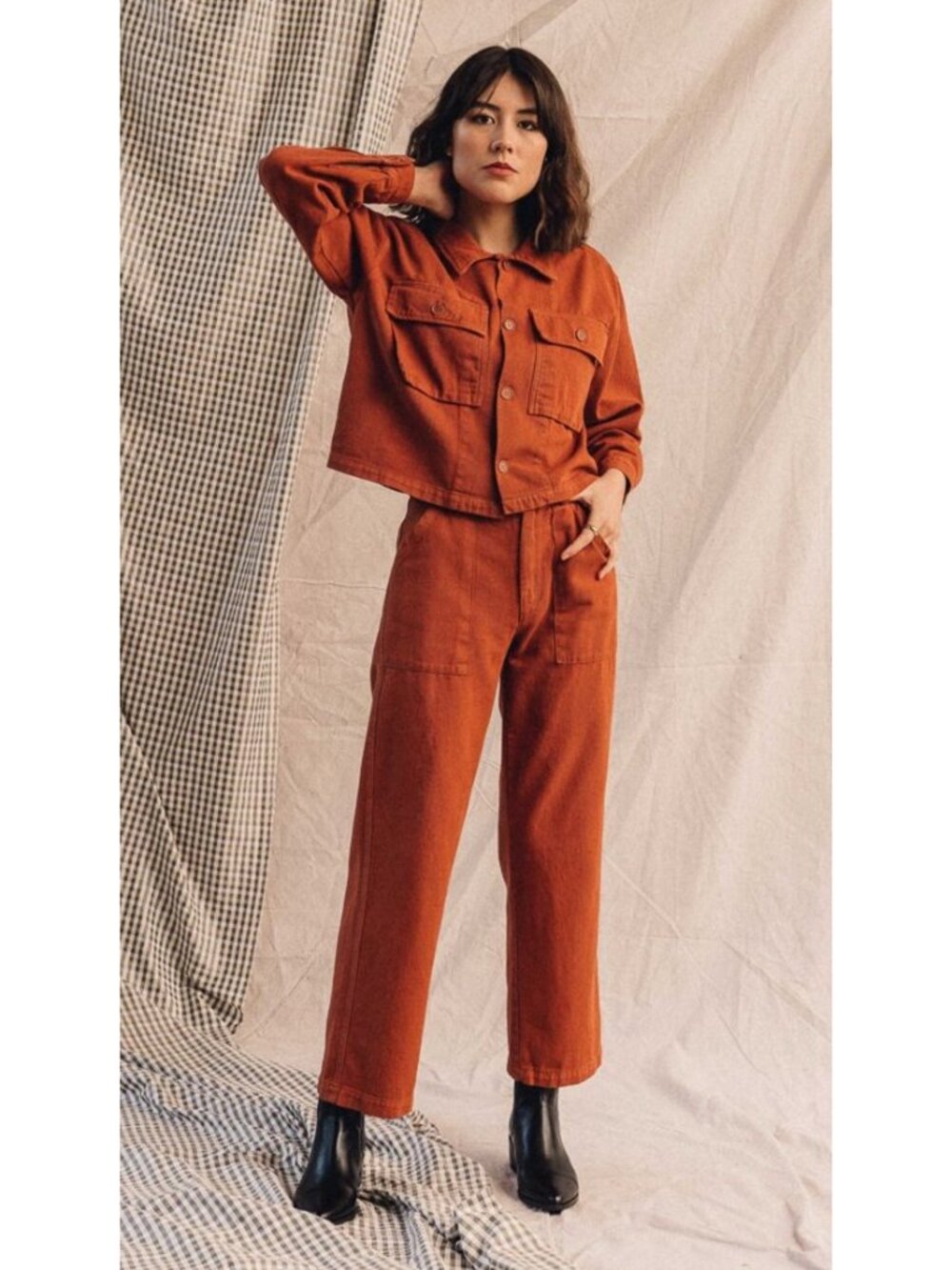LACAUSA Arlo Almond Rust Terracotta Utility Workwear Pants Trousers Size 2